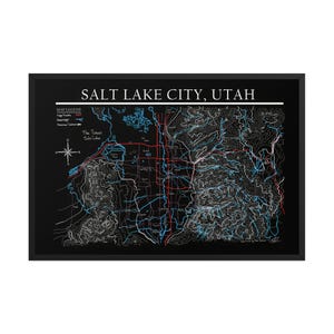Carte dessinée à la main de Salt Lake City dans un cadre - Noir