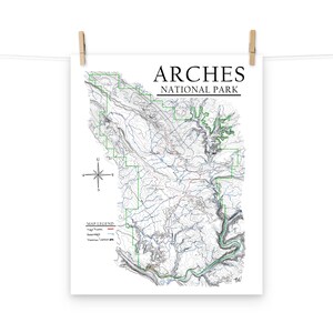 Arches National Park Hand Drawn Topographic Map - Poster