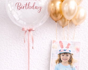 Palloncino di compleanno personalizzato con biglietto fotografico personalizzato / Decorazione con palloncino a bolle / Decorazione per festa di compleanno