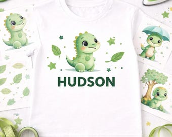 Kit di attività per bambini con dinosauri per il compleanno / Decorazione fai da te di magliette per feste / Nome personalizzato da stirare / Attività per feste di compleanno