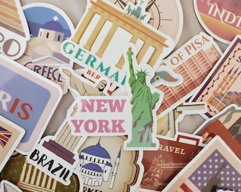 World Travel Stickers - Set of 100 Stickers - Vinyl & Waterproof
