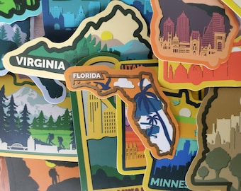 US States Stickers - Set of 100 Stickers - Vinyl & Waterproof
