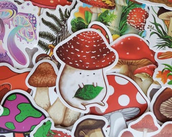 Mushroom Stickers - Set of 100 Stickers - Vinyl & Waterproof