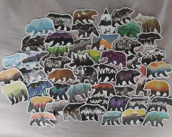 Bear Stickers - Set of 50 Stickers - Vinyl & Waterproof