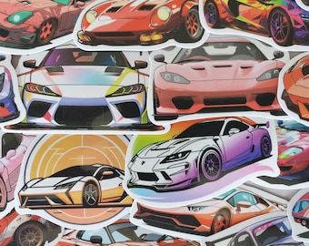 Sports Cars Stickers - Set of 50 Stickers - Vinyl & Waterproof