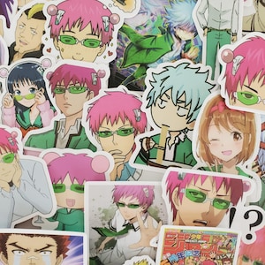 May include: A selection of anime character stickers in various colours. The stickers depict different characters with unique hairstyles, facial expressions, and clothing. Some characters wear green glasses. Ideal for decorating laptops, notebooks, or other items.