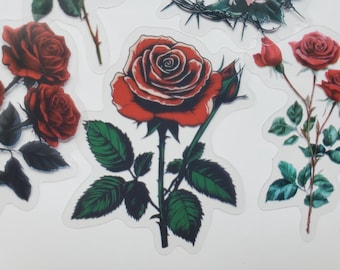 Rose Stickers - Set of 50 Stickers - Vinyl & Waterproof