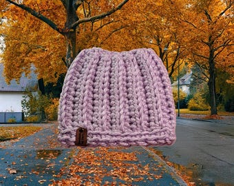 Crochet Messy Bun Ponytail Beanie Handmade
