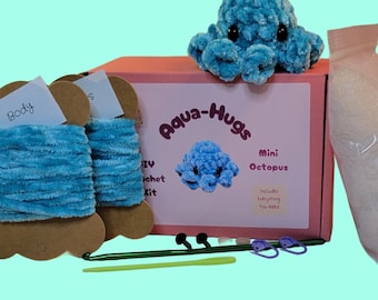 Crochet Complete Kit Aqua Blue Mini Octopus DIY