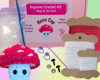 Beginner Crochet Kit Poppin Mushroom with Easy to Use Yarn