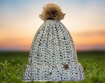 Handmade Crochet Beanie Slouchy Chunky Style Aspen Tweed