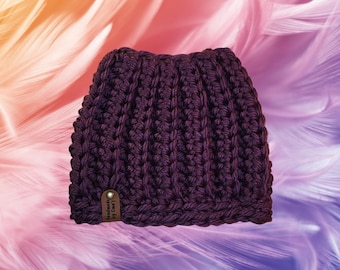 Crochet Messy Bun Ponytail Beanie Handmade