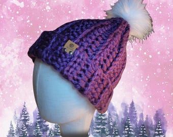 Crochet Beanie Handmade Chunky Style Purple