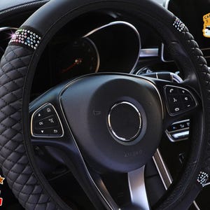 Glitter stuurhoes | Universele pasvorm met strassteentjes | Zacht flanellen ontwerp | Stijlvol voor auto-accessoires | Geen binnenring