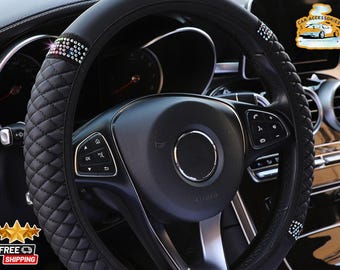 Rhinestone Glitter Steering Wheel Cover | Soft Flannel, Universal Fit
