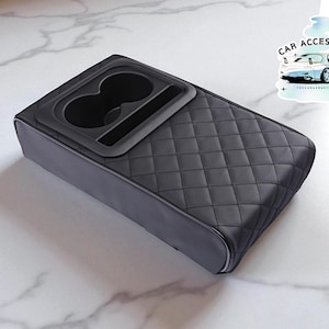 Car Armrest Cushion Organizer | Cup Holder & Phone Slot | Auto Center Console Storage Accessory | Comfortable Driving Support