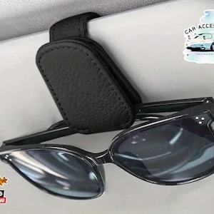 Portaocchiali magnetico per auto / Clip per visiera parasole in pelle PU / Accessorio salvaspazio per occhiali / Porta biglietti e carte per auto