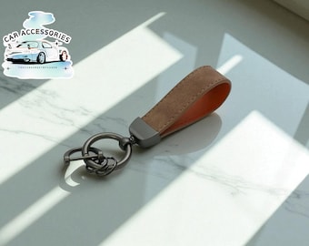 PU Leather Keychain Loop | Minimalist Car Key Fob with Carabiner
