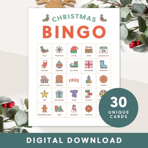 Printable Christmas Bingo Game | 30 Cards | Instant Download | Fun Digital Printable for Kids and Adults | Printable Bingo Cards