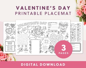Kid's Valentine's Day Activity Placemats - Printable | Instant Download | Fun Digital Printable for Kids  | Printable Activity Mats