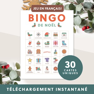 Jeu de Bingo imprimable de Noël | 30 cartes | Téléchargement instantané | Jeu numérique amusant pour enfants et adultes