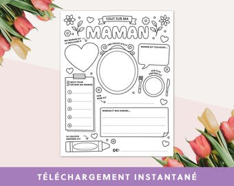 Fiche d'activité Tout sur ma maman | Cadeau pour la fête des mères | Carte à colorier pour maman | Activité pour enfants | Fiche d'exercice
