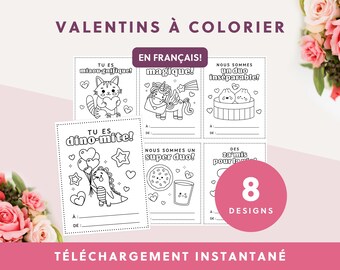 Valentins imprimables pour la Saint-Valentin | 8 valentins | Téléchargement instantané | Valentins à colorier  | Cartes valentins
