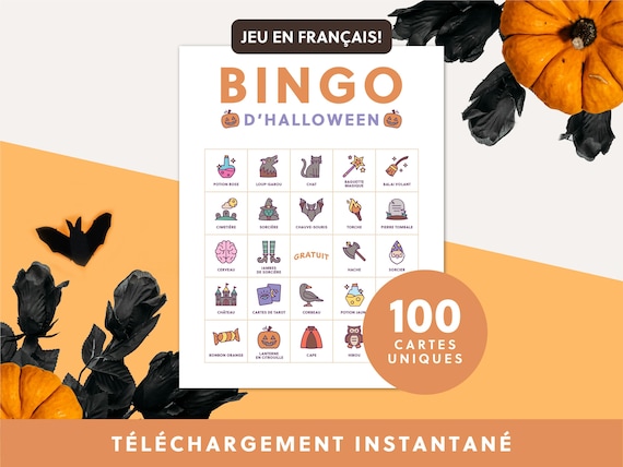 Jeu de Bingo imprimable pour l'Halloween | 100 cartes | Téléchargement instantané | Jeu numérique amusant pour enfants et adultes