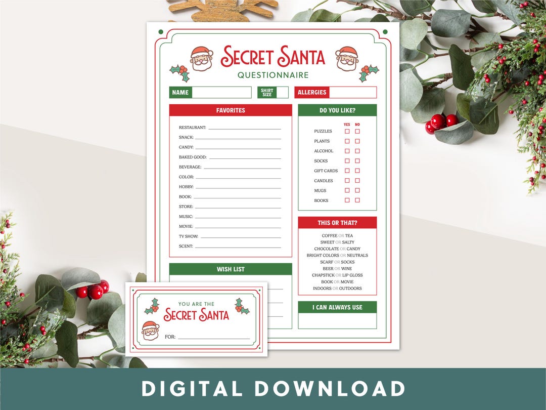 Secret Santa Friends Questionnaire.pdf Printable Secret Santa Questionnaire | Christmas Gift Exchange ...
