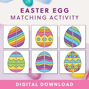 Easter Egg Matching Activity | Easter Game | Preschool Printable | Match Game for Kids | Preschool Worksheets | 24 Easter Egg Puzzles