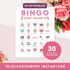 Jeu de Bingo imprimable pour la Saint-Valentin | 30 cartes | Téléchargement instantané | Jeu numérique amusant pour enfants et adultes