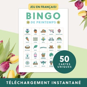 Jeu de Bingo imprimable pour le Printemps | 50 cartes | Téléchargement instantané | Jeu numérique amusant pour enfants et adultes