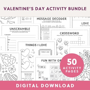 Valentine&#39;s Day Printable Activity Bundle | Colouring Pages | Word Search | Word Scramble | Mazes | Valentine Kids Activities