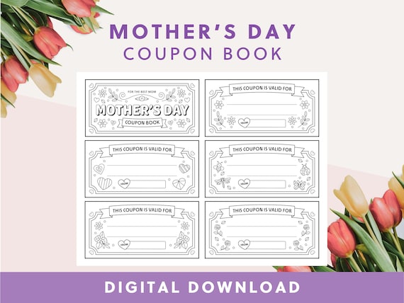 Mother's Day Coupon Book | Printable Mom Gift | Activity for Kids | Blank Voucher | Colouring Pages | Fill In The Blank Coupon Book for Mom
