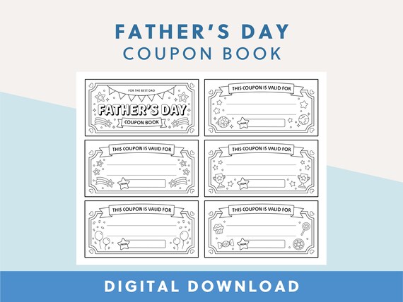 Father's Day Coupon Book | Printable Dad Gift | Activity for Kids | Blank Voucher | Colouring Pages | Fill In The Blank Coupon Book for Dad
