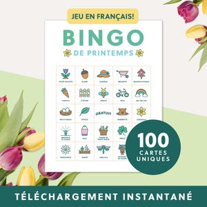 Jeu de Bingo imprimable pour le Printemps | 100 cartes | Téléchargement instantané | Jeu numérique amusant pour enfants et adultes