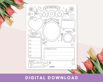 Feuille d'activités Tout sur ma mère | Cadeau Fête des Mères | Carte à colorier pour maman | Activité pour les enfants pour la fête des mères | Cadeau pour maman | Feuille de calcul