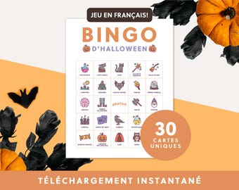 Jeu de Bingo imprimable pour l'Halloween | 30 cartes | Téléchargement instantané | Jeu numérique amusant pour enfants et adultes