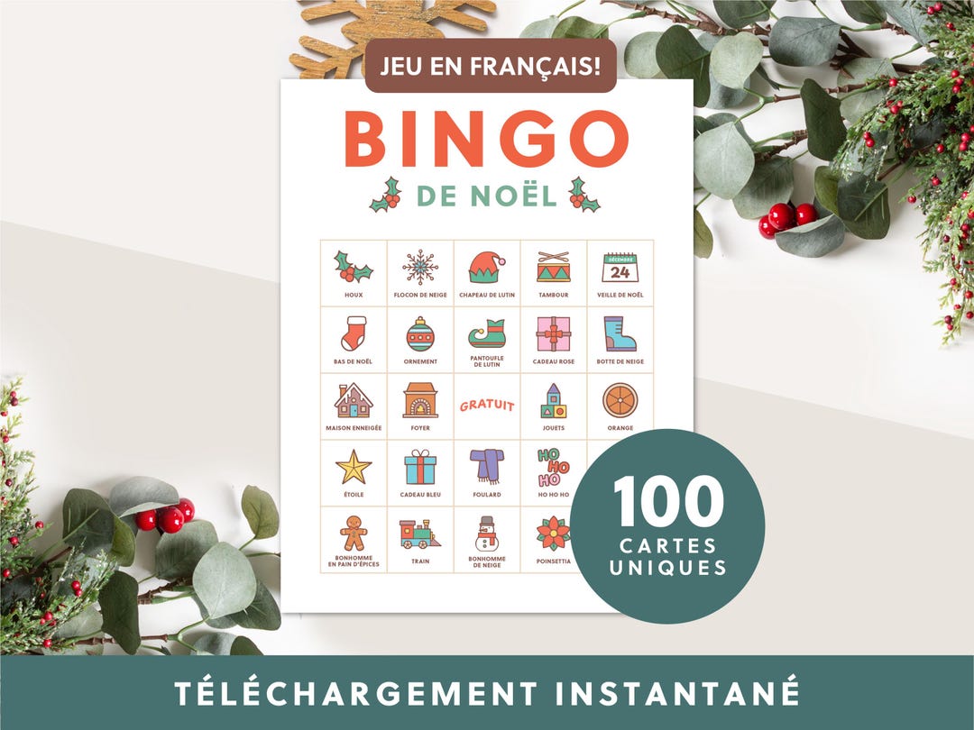Bingo avec numéros de Noël - 50 cartes de bingo de Noël, jeux de Noël amusants pour les fêtes, activité de Noël à imprimer pour enfants et adultes, Noël