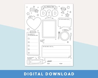Feuille d'activité Tout sur mon père | Cadeau fête des pères | Carte à colorier pour papa | Activité pour les enfants pour la fête des pères | Cadeau pour papa | Feuille de calcul