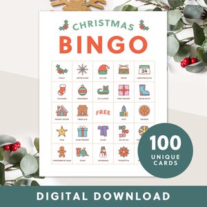 Printable Christmas Bingo Game | 100 Cards | Instant Download | Fun Digital Printable for Kids and Adults | Printable Bingo Cards