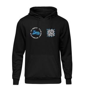May include: Black hooded sweatshirt with a blue and white tiger graphic and the text "In Scientia Est Vis" in a circle. A QR code is also printed on the sweatshirt.