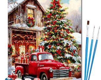 クリスマスツリーの塗り絵キット：DIYキャンバスホリデーデコレーション