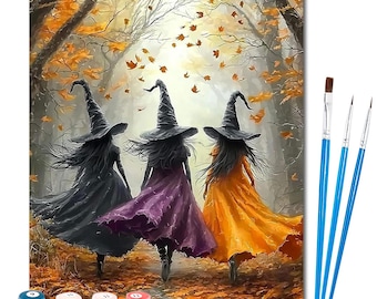 Kit de pintura por números de bruja de Halloween: arte en lienzo, decoración de Halloween, regalos hechos a mano