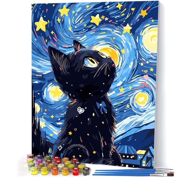 Kit De Pintura Por Números De Gato Negro Para Adultos – Lienzo De 30x40 Cm Con Pigmentos Acrílicos, 3 Pinceles Y Ganchos, Manualidad Relajante Y Decoración Para El Hogar