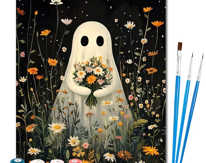 Ghost Paint By Numbers Kit: DIY Canvas Art, Halloween Decor