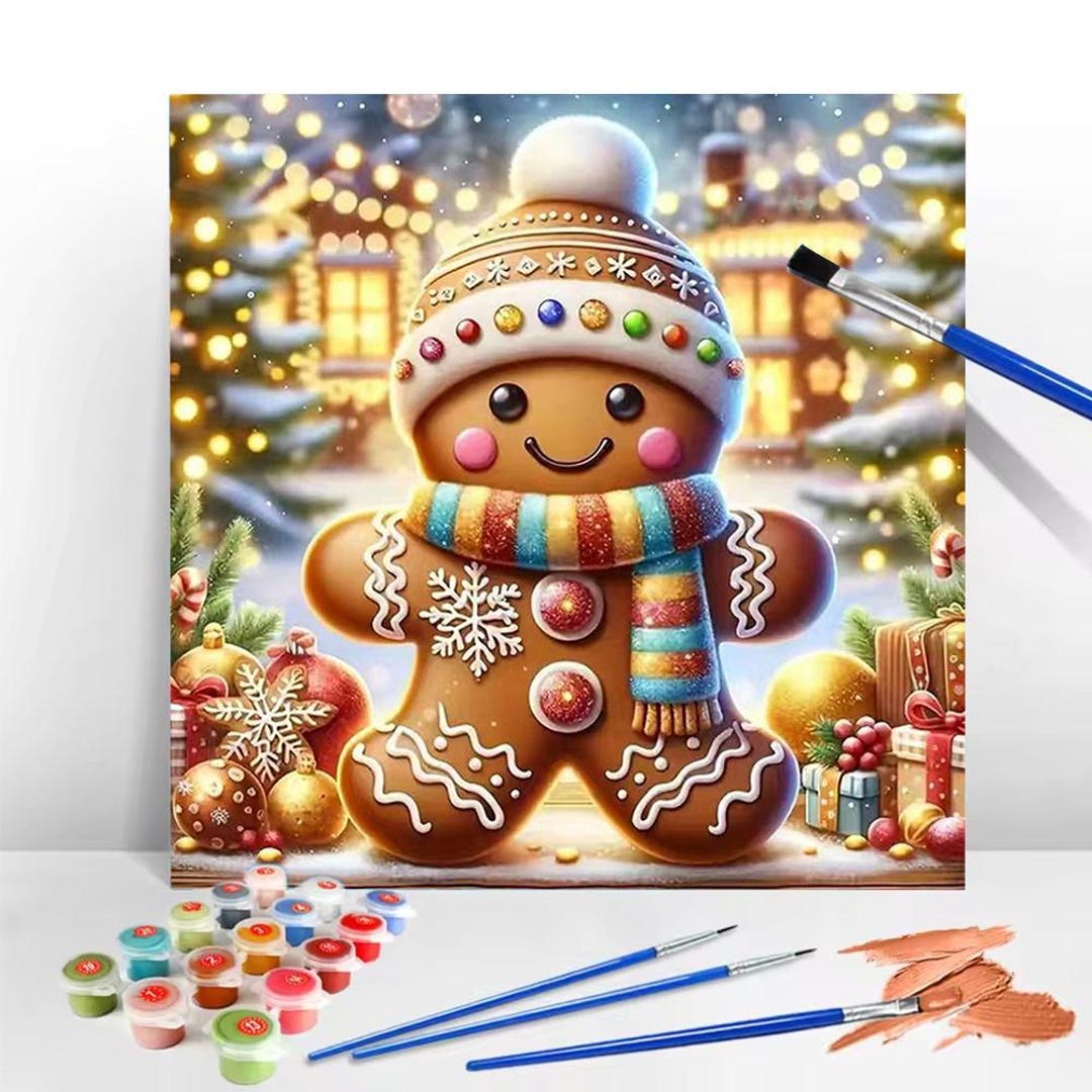Gingerbread Man Paint by Numbers Kit | DIY Acrylic Canvas Art ...