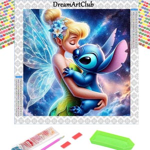 Kit de broderie diamant Stitch & Fairy : oeuvres d&#39;art DIY 5D, décoration d&#39;intérieur