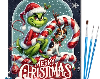 Kit de pintura por números del Grinch: Arte en lienzo DIY, decoración navideña, regalos navideños