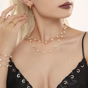Dainty Natural Freshwater Pearl Necklace/Gold Chain Pearl Necklace/Pearl Choker/Multiple Pearl Necklace/Wedding Necklaces/Valentine&#39;s Gifts